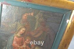 Old painting oil on board framed madona and child Austria original 19th c 1800