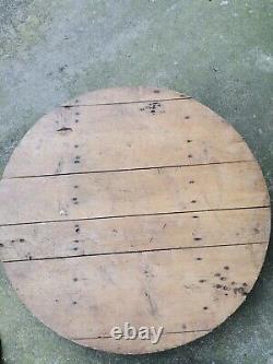 Old primitive wooden round table 1900's authentic original d 30in