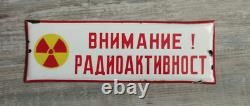 Old sign for radioactivity, metal, enameled, antique. Rare and unique