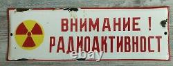 Old sign for radioactivity, metal, enameled, antique. Rare and unique