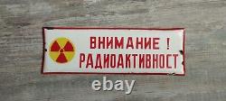 Old sign for radioactivity, metal, enameled, antique. Rare and unique