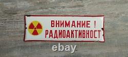 Old sign for radioactivity, metal, enameled, antique. Rare and unique