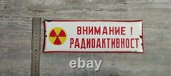 Old sign for radioactivity, metal, enameled, antique. Rare and unique