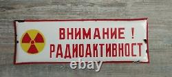 Old sign for radioactivity, metal, enameled, antique. Rare and unique