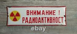 Old sign for radioactivity, metal, enameled, antique. Rare and unique