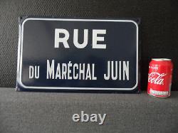 Old vintage French enamel steel street road sign plaque RUE du Marechal Juin