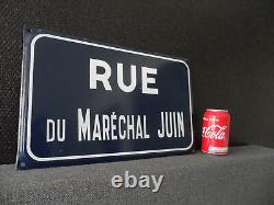 Old vintage French enamel steel street road sign plaque RUE du Marechal Juin