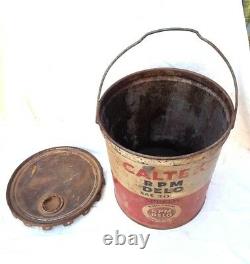 Original 1930's Old Vintage Antique Rare Caltex Oil Big Tin Bucket / Gallon USA