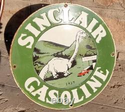 Original 1930s Old Antique Vintage Sinclair Gasoline Porcelain Enamel Sign Board