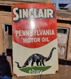 Original 1930s Old Antique Vintage Sinclair Gasoline Porcelain Enamel Sign Board