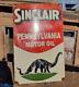 Original 1930s Old Antique Vintage Sinclair Gasoline Porcelain Enamel Sign Board