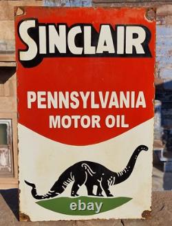 Original 1930s Old Antique Vintage Sinclair Gasoline Porcelain Enamel Sign Board