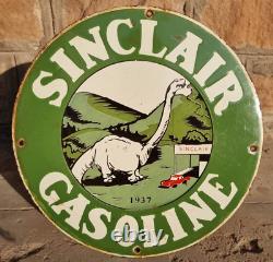 Original 1930s Old Antique Vintage Sinclair Gasoline Porcelain Enamel Sign Board