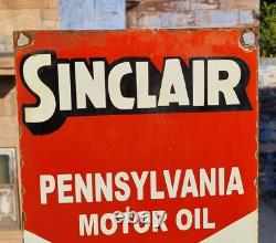 Original 1930s Old Antique Vintage Sinclair Gasoline Porcelain Enamel Sign Board