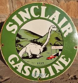 Original 1930s Old Antique Vintage Sinclair Gasoline Porcelain Enamel Sign Board