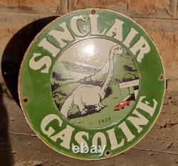 Original 1930s Old Antique Vintage Sinclair Gasoline Porcelain Enamel Sign Board