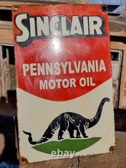 Original 1930s Old Antique Vintage Sinclair Gasoline Porcelain Enamel Sign Board