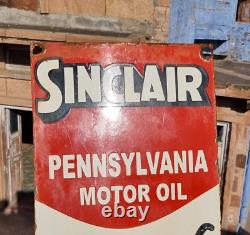 Original 1930s Old Antique Vintage Sinclair Gasoline Porcelain Enamel Sign Board
