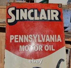 Original 1930s Old Antique Vintage Sinclair Gasoline Porcelain Enamel Sign Board