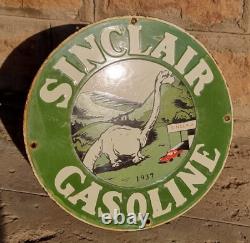 Original 1930s Old Antique Vintage Sinclair Gasoline Porcelain Enamel Sign Board