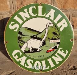 Original 1930s Old Antique Vintage Sinclair Gasoline Porcelain Enamel Sign Board