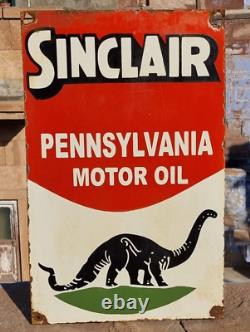 Original 1930s Old Antique Vintage Sinclair Gasoline Porcelain Enamel Sign Board