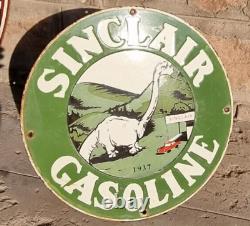 Original 1930s Old Antique Vintage Sinclair Gasoline Porcelain Enamel Sign Board