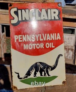 Original 1930s Old Antique Vintage Sinclair Gasoline Porcelain Enamel Sign Board