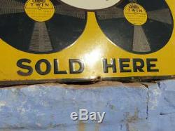 Original 1930s Old Antique Vintage Twin Gramophone Records Porcelain Enamel Sign