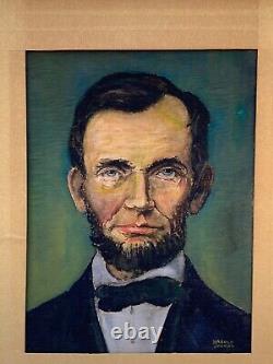Original Abraham Lincoln Old Antique Portrait Painting Signed Harold Jacobs