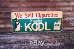 Original Kool Cigarette Sign Old Tobacco Sign Vintage Metal 11 x 26 Antique