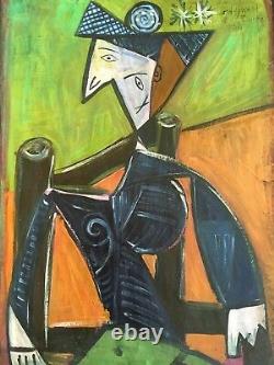Original Modern Old Oil Painting Cubist Portrait Signed Picasso Cubism Modernism