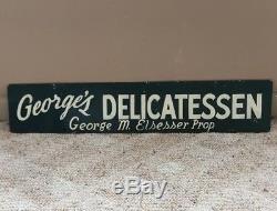 Original Old Antique 1940's Double Sided George's Delicatessen Deli Metal Sign