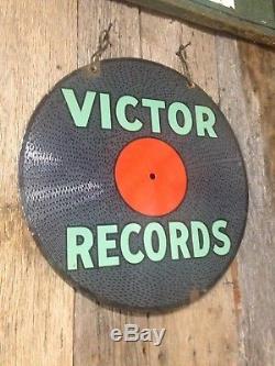 Original Porcelain Victor Records Sign Vintage Antique RCA Double Sided DSP Old
