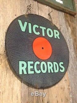 Original Porcelain Victor Records Sign Vintage Antique RCA Double Sided DSP Old