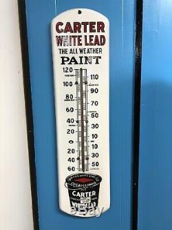 Original Vintage Antique Paint Carter Lead Porcelian Thermometer Therm Old Sign