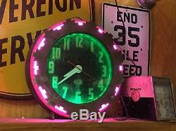 Original Vintage Aztec Neon Clock Cleveland AnTiQue Old WORKS! Gas Oil Sign
