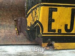 Original Vintage Battle Axe Shoes Sign Antique Early Tin Tacker Great Patina Old