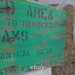 Original Vintage N. C. Marine Fisheries Clams Harvest Wood Sign Great Old Paint