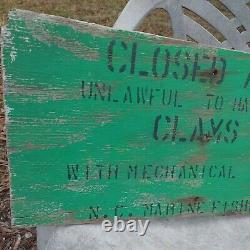 Original Vintage N. C. Marine Fisheries Clams Harvest Wood Sign Great Old Paint