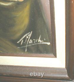 Original Vintage Oil Painting Detailed Old Man With Ukulele Signed Heavy Framed