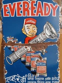 Original Vintage Old Antique Rare Eveready Torch Ad Porcelain Enamel Sign Board