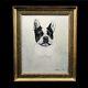 Original Antique Oil Painting On Canvas French Bulldog 20th With Old Frame