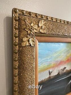 Original oil painting signed By Artist gold ornate frame Landscape Antique Old