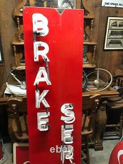 PAIR Porcelain NEON Signs MUFFLERS INSTALLED BRAKES SERVICED Vintage Old Antique