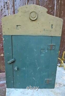 PRIMITIVE Antique Old Paint 2 Shelf HANGING CABINET CUPBOARD Hinged Door 23x15x8