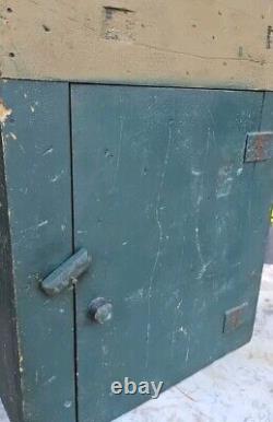 PRIMITIVE Antique Old Paint 2 Shelf HANGING CABINET CUPBOARD Hinged Door 23x15x8