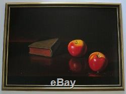 P Fortunato Finest Oil Painting 2 Apples Wet Still Life Old Antique Book Italian