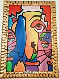 Pablo Picasso, Oil Painting On Old Canvas, Signed, With Hand Carved Wood Frame