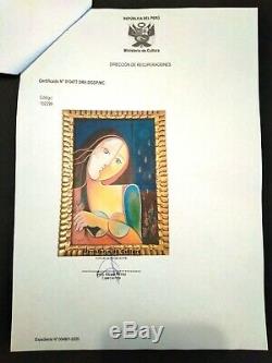Pablo Picasso, Oil Painting On Old Canvas, Signed, With Hand Carved Wood Frame
